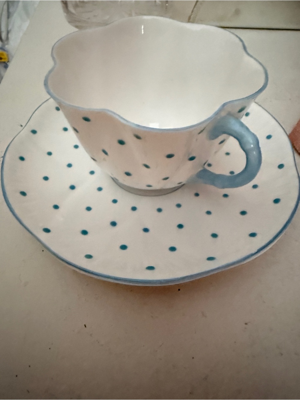 Vintage Shelley Dainty Turquoise Polka Dot Teacup & Saucer England